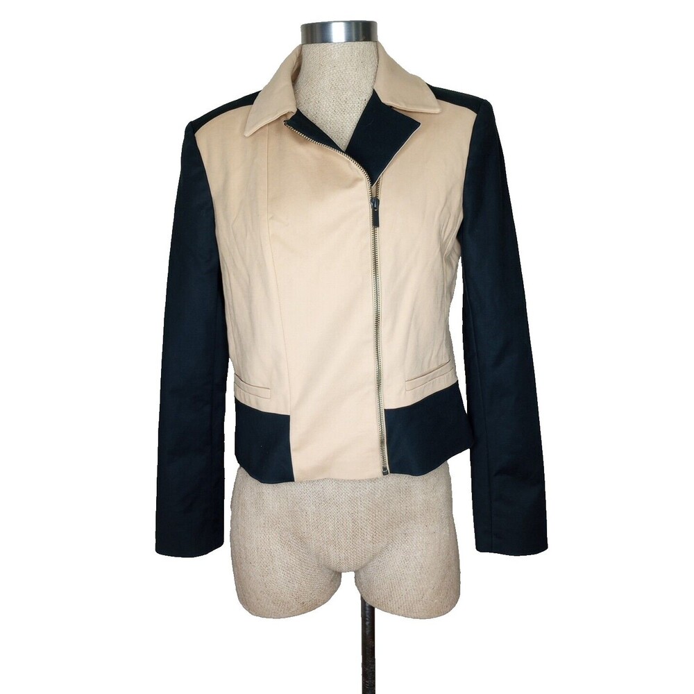 Banana Republic Moto Jacket Women's Size 10 Tan Black Cotton Blend Zip Front